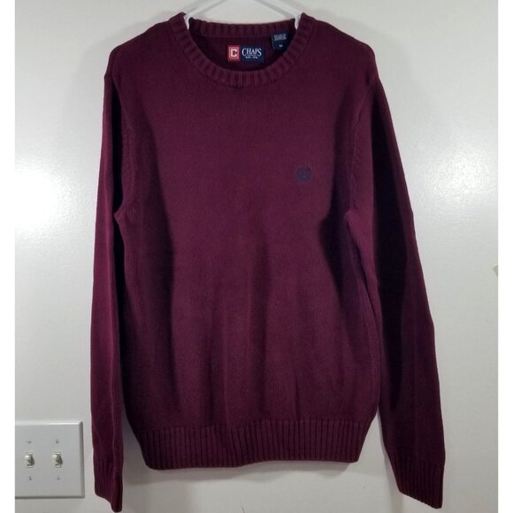 Chaps Mens Burgundy Cotton Crewneck Sweater M Pullover Long Sleeve - Picture 1 of 12